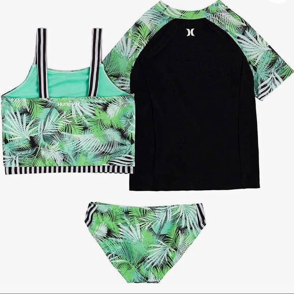 Hurley Girls Rashguard Tankini Tropical Swimsuit Set Sun Protection Cover Up NEW - Picture 2 of 9